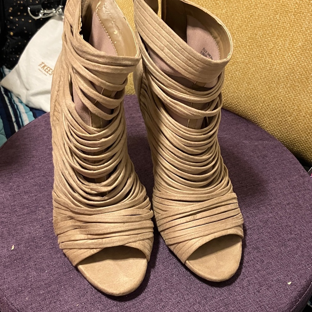 BCBGeneration Beige Strappy Heeled Booties